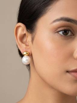 RACHIVA - 18K Gold Plated Pearl Dome Stud Earrings