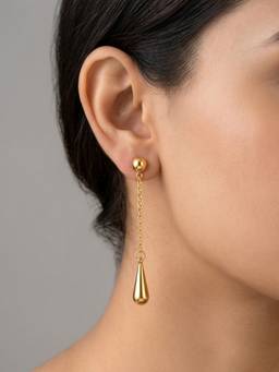 RACHIVA - 18K Gold Plated Ball Stud Chain Teardrop Earrings