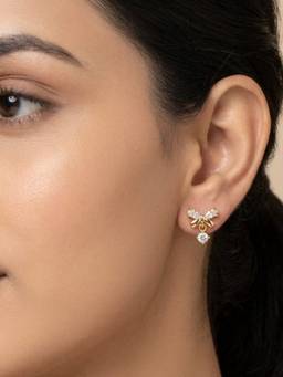 RACHIVA - 18K Gold Plated Bow CZ Marquise Petal Stud Earrings