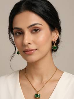 RACHIVA - 18K Gold Plated Emerald Cube Jewellery Set