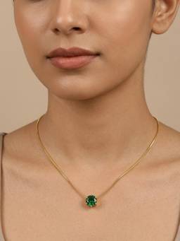 RACHIVA - 18K Gold Plated Emerald Green Solitaire Necklace