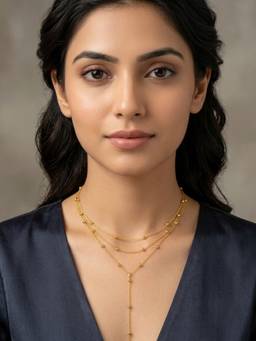 RACHIVA - 18K Gold Plated Triple Layer Ball Drop Necklace