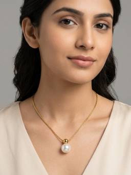 RACHIVA - 18K Gold Plated Paperclip Chain Pearl Necklace