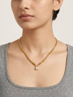 RACHIVA - 18K Gold Plated Curb Chain Pear Necklace