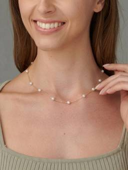 RACHIVA - 18K Gold Plated Pearl Station Necklace