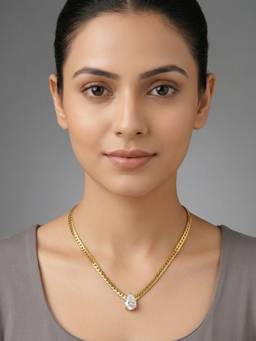 RACHIVA - 18K Gold Plated Curb Chain Pear Solitaire Necklace
