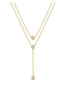 RACHIVA - 18K Gold Plated Double Bezel CZ Lariat Necklace