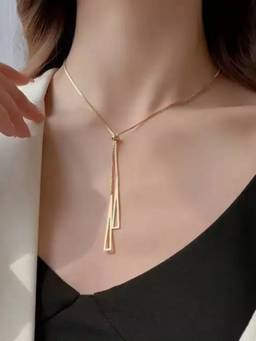RACHIVA - 18K Gold Plated Double Triangle Tassel Lariat Necklace