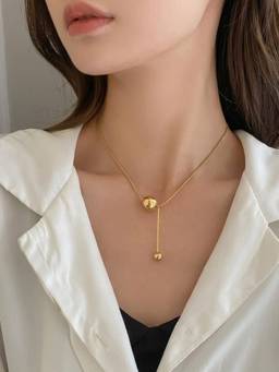 RACHIVA - 18K Gold Plated Ball Bolo Lariat Necklace