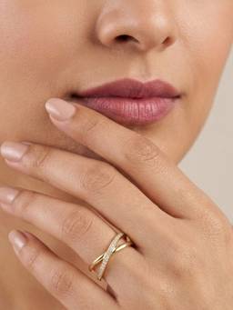 RACHIVA - 18K Gold Plated X-Crossover Pave Ring