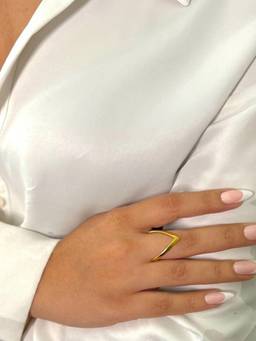 RACHIVA - 18K Gold Plated Wishbone Chevron Open Ring (Adjustable)