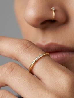 RACHIVA - 18K Gold Plated Thin CZ Three Stone Band Ring