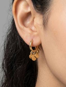 RACHIVA - 925 Sterling Silver Coin Charm Huggie Hoop Earrings