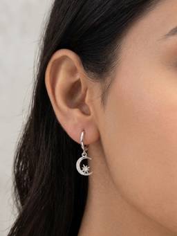 RACHIVA - 925 Sterling Silver Celestial Moon Star Huggie Hoop Earrings