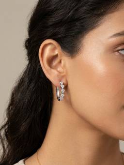RACHIVA - 925 Sterling Silver Pave Heart Link Hoop Earrings