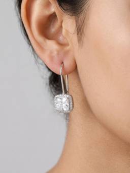 RACHIVA - 925 Sterling Silver Square Halo Drop Earrings