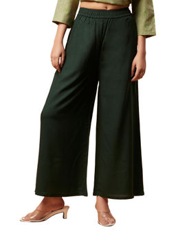 Bottoms.Love - Women Green Elegant Stretchable Rayon Wide Palazzo