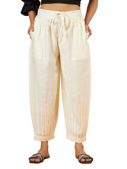 Bottoms.Love - Women Off White Regular Fit Solid Slub Sweat Salwar