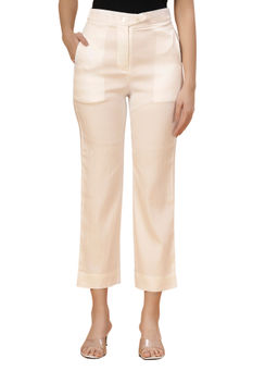 Bottoms.Love - Women Off White Rayon Regular Fit Textured Pant