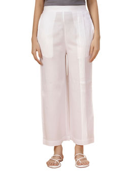 Bottoms.Love - Women White Regular Fit Rayon Pintucks Palazzo