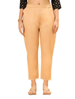 Bottoms.Love - Women Beige Regular Fit Linen Solid Lace Work Pant