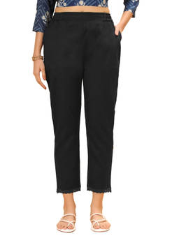 Bottoms.Love - Women Charcoal Regular Fit Linen Solid Lace Work Pant