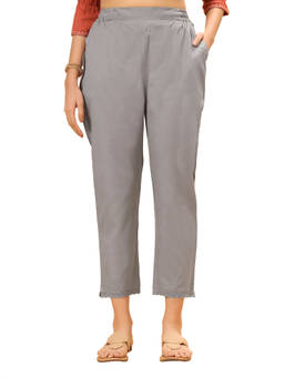 Bottoms.Love - Women Grey Regular Fit Linen Solid Lace Work Pant