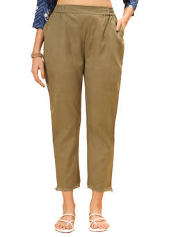 Bottoms.Love - Women Olive Regular Fit Linen Solid Lace Work Pant