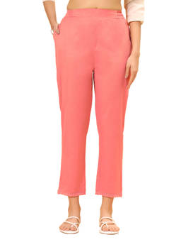 Bottoms.Love - Women Peach Regular Fit Linen Solid Lace Work Pant