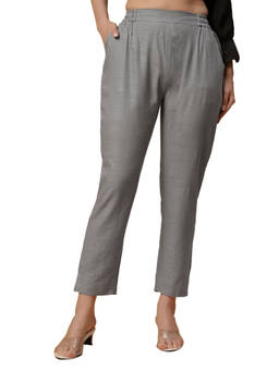 Bottoms.Love - Women Grey Regular Fit Solid Slub Pant