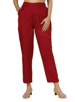 Bottoms.Love - Women Maroon Regular Fit Solid Slub Pant