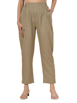 Bottoms.Love - Women Beige Regular Fit Solid Slub Pant