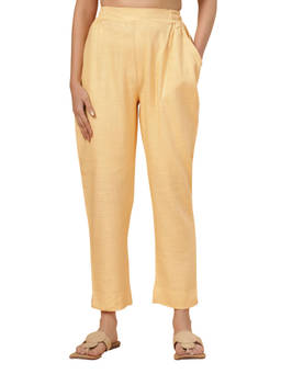 Bottoms.Love - Women Yellow Regular Fit Solid Slub Pant