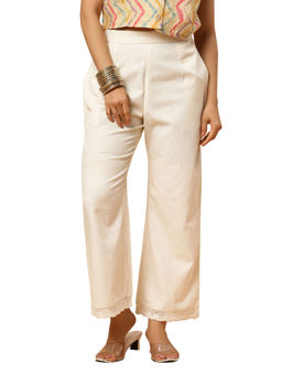 Bottoms.Love - Women Off White Regular Fit Solid Lace Pant