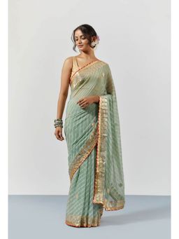 Sutra Attire - Pastel Green Leheriya Stripes Gota Patti Saree with Unstitched Blouse