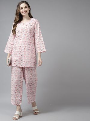 Indo Era Pink Printed Straight Kurta main image 0