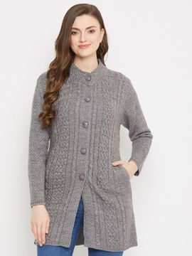 ZIGO Cardigans : Buy ZIGO Grey Super Warm Super Soft Round Neck Full  Sleeves Self Design Long Cardigan Online | Nykaa Fashion