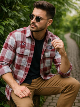 Bewakoof - Men's Red & Grey Checked Oversized Shirt