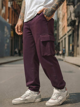 Bewakoof - Air 1.0 Men's Fig Maroon Oversized Cargo Joggers