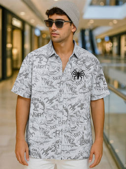 Bewakoof - Official Marvel Men's Grey Venom All Over Printed Oversized Shirt