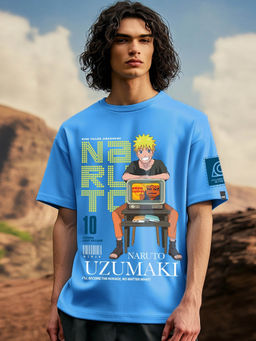 Bewakoof - Heavy Duty 1.0 Men's Blue Naruto Graphic Printed Oversized T-shirt
