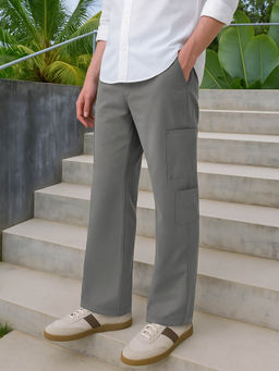 Bewakoof - Men's Grey Cargo Cotton Linen Pants