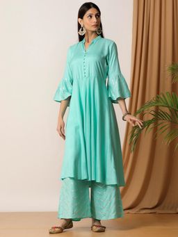 Empress Pitara - Mint Flare Kurta And Palazzo (Set of 2)