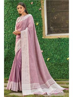 EXCLUSIVA - Purple Linen Saree with Unstitched Blouse