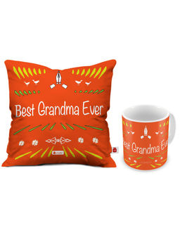 Indigifts - Best Grandma Ever Beautiful Coffee Mug and Cushion Cover 12x12 with Filler