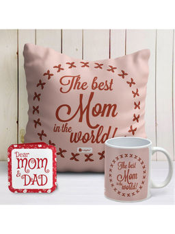 Indigifts - Best Mom in The World Unique Coffee Mug & Cushion Cover, Mothers Day Gift