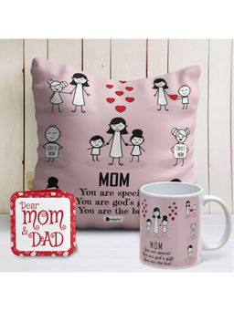 Indigifts - Mom & Child Happy Moments Beautiful Coffee Mug and Cushion Cover