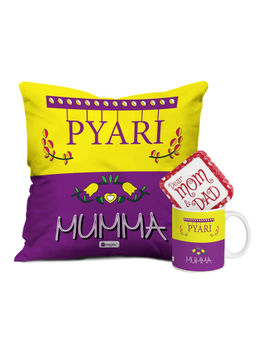 Indigifts - Pyari Mumma Designer Coffee Mug and Cushion Cover with Filler