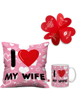 Indigifts - Cushion Cover with Filler-Pink and Coffee Mug