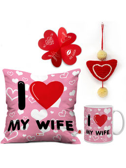 Indigifts - Cushion Cover with Filler, Mug 330 ml and 1 Heart Hanging